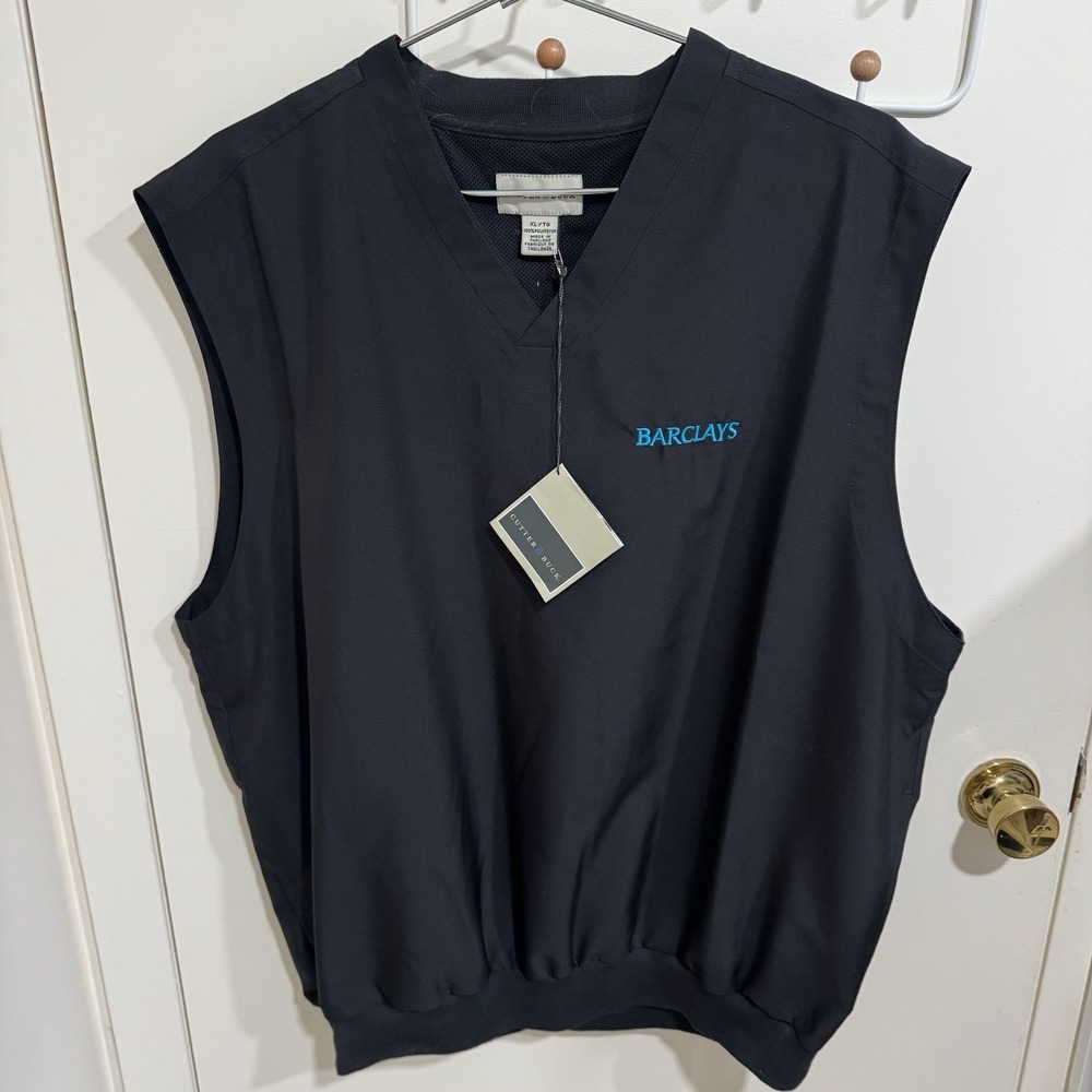 Cutter & Buck Barclays Vest Black Windbreaker Wall Street Golf Men Size XL - NWT